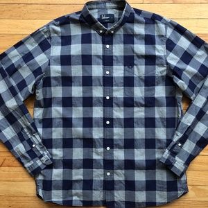 FRED PERRY Bold Gingham Chambray Blue Shirt XL